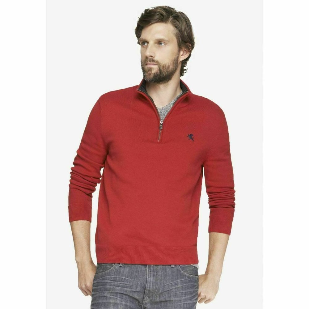 Express Mens Red Long-Sleeve Quarter-Zip Sweater